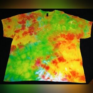 Bright Green, Red And Yellow Ice Dye Tie Dye T Shirt ~ Sz 4XL